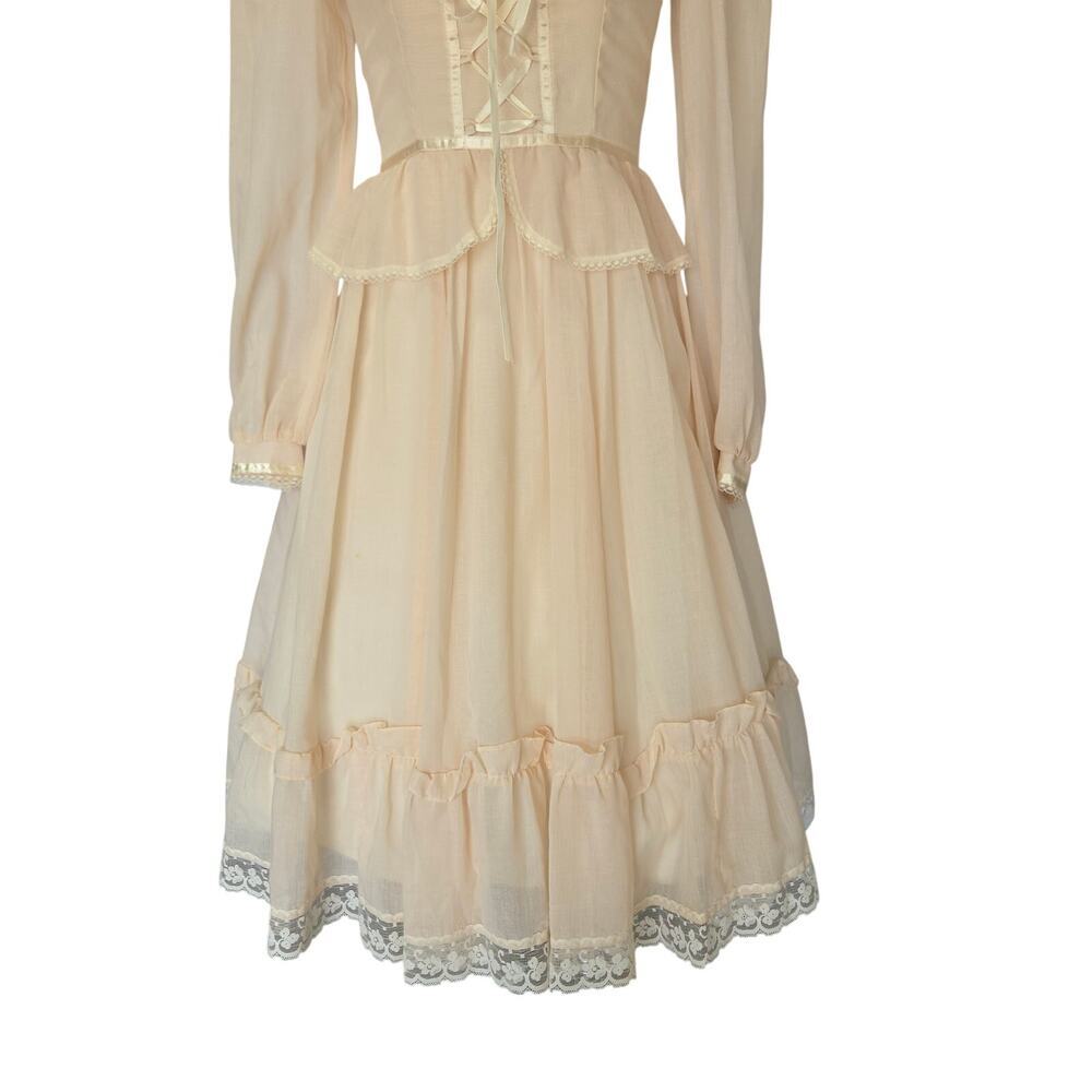 Gunne Sax Peplum Midi Dress Size S 7 9 Pink Corset Vintage 70s Prairie Bridal - Picture 5 of 14